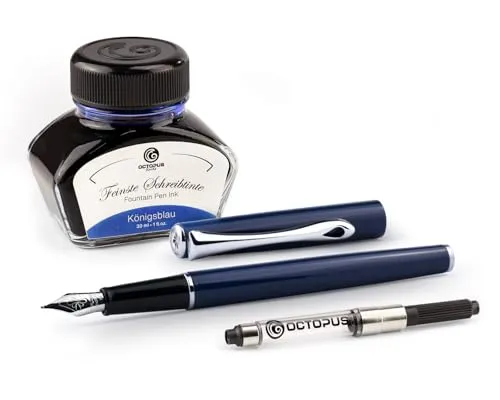 Diplomat Traveller Navy Blue Füllhalter-Set, Füllhalter aus Metall im Set mit Schreibtinte und Konverter, Schreibset