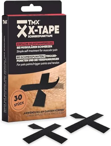 TMX® X-TAPE Schmerzpunkttape | Premium Kinesiotape Schwarz | mit Anwendungsguide | Wasserfest, extra starker Halt | gegen Schmerzen, Verspannungen, Triggerpunkte | Hautfreundlich & hypoallergen 30 x