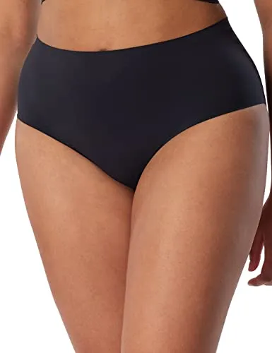 Schiesser Damen Maxislip Invisible Soft Taillen-Shapewear, Schwarz - Funktionsunterwäsche mit hohem Bund für eine perfekte Silhouette, unsichtbar unter enger Kleidung dank Lasercut-Abschlüssen und gebondeten Seitennähten, aus extra-softer Microfaser mit Peach-Finish.