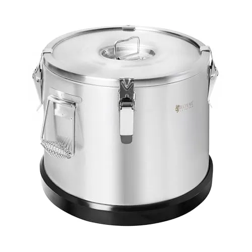 Royal Catering Thermobehälter 15 L - Edelstahl Warmhaltebehälter - Thermobehälter Edelstahl 15 L - doppelwandige Isolierung hält Speisen bis zu 24 Stunden über 30 °C warm, ideal für Gastronomie und Catering.