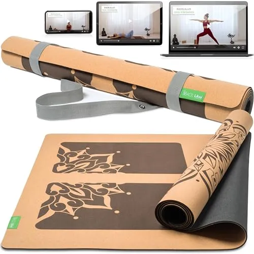 BACKLAXX ® Yogamatte Kork XXL - Nachhaltige Fitnessmatte mit extra Grip - Sportmatten: Diese XXL Yogamatte aus 100% Kork und Naturkautschuk bietet optimalen Grip und eine angenehme Polsterung für Hüften und Knie. Inkl. Tragegurt und Zugang zu exklusiven Yogavideos.