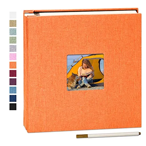 Yopih Selbstklebende 10x15 Fotoalbum zum Selbstgestalten Groß leinen Photoalbum mit 40 Weißen Seiten, Hochzeit Jahrestag Geburtstag Geschenke, mit einem Kugelschreiber, 33x32 cm, Orange