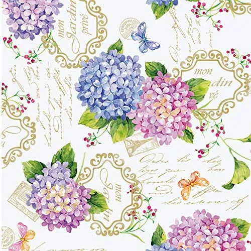 ecosoul Wachstuchtischdecke Hortensie Blumen Schmetterlinge bunt Wachstischdecke Meterware glatt abwaschbar Gartentischdecke Schutzdecke Breite:140cm Länge:100cm