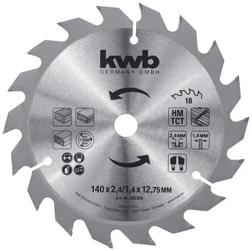 Kwb 582359 Kreissägeblatt 140 x 12.75mm - Hartmetall bestückt, für schnelle und saubere Schnitte in Holz- und Plattenmaterialien