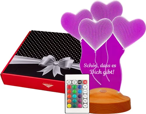 GESCHENKELAMPE 3D LED Nachttischlampe Vier Herzen mehrfarbiges Nachtlicht für Best Friend Bestie Partner