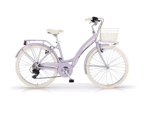 MBM Citybike New Primavera 26 Zoll, Lila - Fahrrad mit schicker Retro-Optik, ideal für die City und kleine Touren. Der praktische Korb auf dem Vorderradgepäckträger bietet viel Stauraum für Einkäufe.