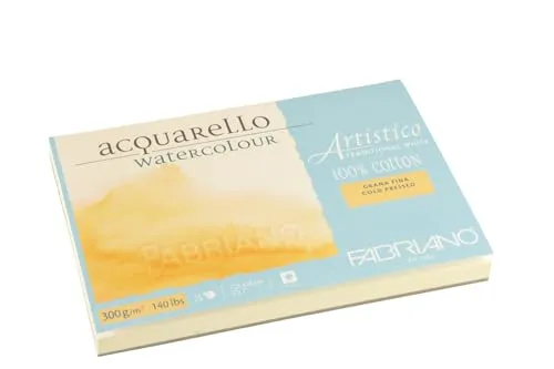 Honsell Fabriano Artistico Acquarello Watercolour, naturweiß, Feinkorn cold pressed, 12,5 x 18 cm, 25 Blatt 300 g/m², hochwertiger Künstler-Aquarellkarton, Block 4-seitig geleimt, vegan