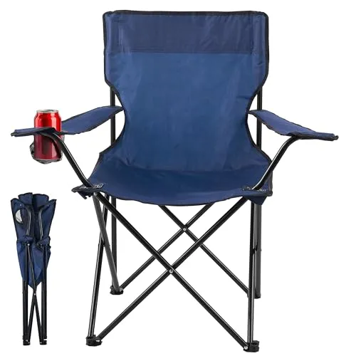ecosa® Campingstuhl Faltbar, Robuster Outdoor Klappstuhl bis 150kg mit Tragetasche, Wasserfester Gartenstuhl Camping Stuhl klappbar mit Getränkehalter für Garten Balkon Festival Strand Angeln (Blau)