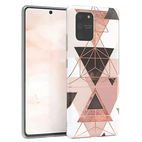 EAZY CASE Handyhülle Silikon mit Kameraschutz kompatibel mit Samsung Galaxy S10 Lite, im Geometrie Design, Geometrie Motiv Hülle, Ultra dünn, Slimcover, Silikonhülle, Backcover, Rosa Braun