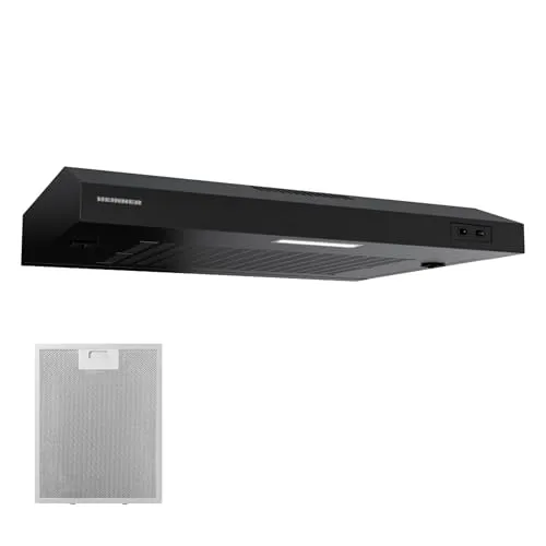 HEINNER CH-MD190BK Dunstabzugshaube, 60 cm, Saugleistung 190 m³/h, 2 Geschwindigkeitsstufen, leise LED-Beleuchtung, waschbarer Aluminiumfilter, schlankes schwarzes Finish