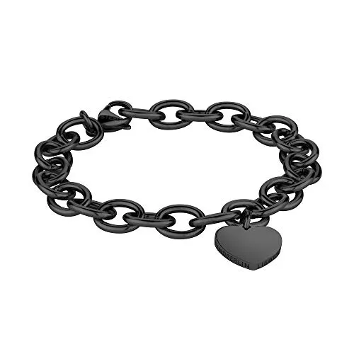 LIEBESKIND BERLIN Armband mit Anhänger aus Edelstahl Schwarz - Elegantes Damenarmband mit Gliederkette und Herzanhänger aus hochwertigem Edelstahl, perfekt kombinierbar und ideal als Geschenk für jeden Anlass.