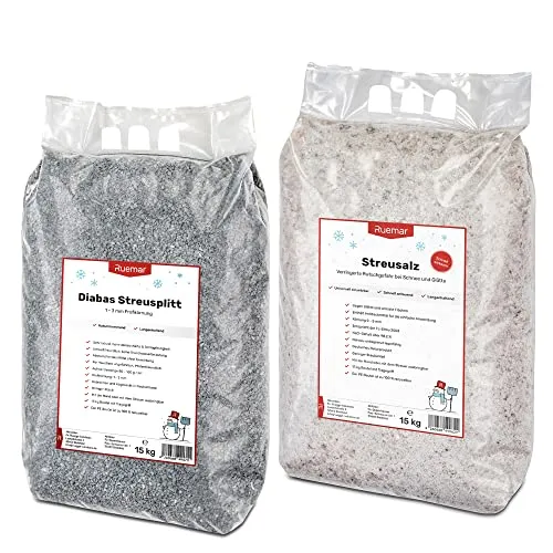 Winterdienst Komplett-Set: 15kg Diabas Streusplitt & 15kg Streusalz