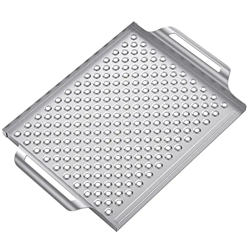Onlyfire Grillschale Edelstahl, Grillkorb mit Tragegriffen, Rechteckiger Grillschale für Weber 6435 Ersatzzubehör, Grillpfanne Gasgrill für Gemüse, Fleisch, Grill Zubehör, 44,2 x 30 x 3,8 cm
