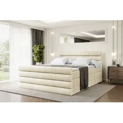 Altdecor Boxspringbett Beige 160x200 cm - Boxspringbett mit 20 cm hohen Matratzen und Topper für optimalen Schlafkomfort. Ideal für Allergiker, mit praktischem Stauraum unter dem Bett.