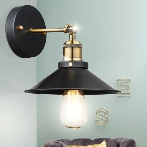 VINTAGE Wand Leuchte schwarz-vergoldet - Lampen – Elegante Wandleuchte mit schwenkbarem Schirm aus Altmessing und Schwarz, ideal für stimmungsvolle Beleuchtung in Ihrem Arbeitszimmer oder Büro.
