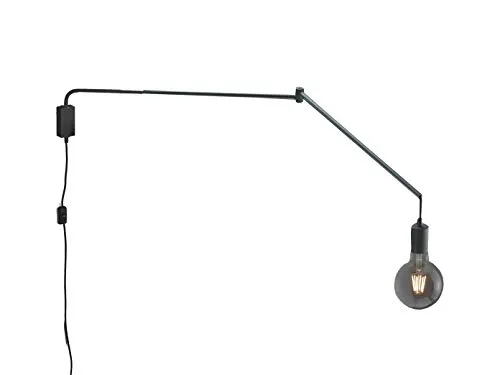 Schwenkbare Wandleuchte mit Stecker und Schalter, Schwarz - Flexibel und Modern - Wandleuchten mit maximaler Ausladung von 150 cm, ausgestattet mit einer austauschbaren E27 LED, ideal für stimmungsvolle Beleuchtung im Wohnbereich.