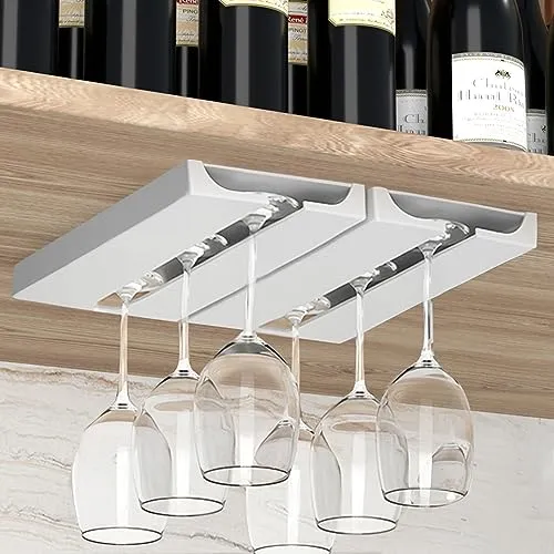 Vaisoeny Weinglashalter，weinglashalter Hängend, Gläserhalter，Weinglas Halterung，Kunststoff-Organizer für Bar， stanzfrei, selbstklebend,，2 Stück (weiß)