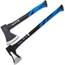 Bituxx 2er Set Beil 1000g + Spaltaxt 2000g - Gartenwerkzeuge mit robustem Fiberglasstiel und gummiertem Griff für sicheren Halt. Ideal für Garten und Wald, mit hochwertigen Kohlenstoffstahlköpfen und Gummischutzlippe.