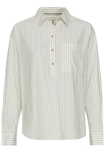 camel active Langarmbluse gestreift beige|grün M - Bluse aus 100% Baumwolle, gestreift im Relaxed Fit, ideal für lässige Outfits und angenehm zu tragen.