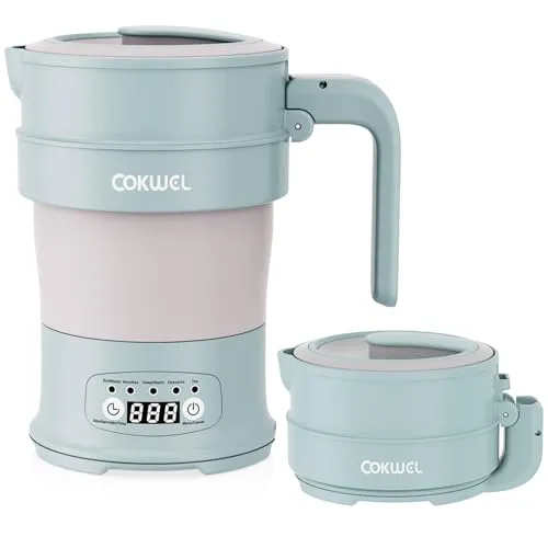 COKWEL Wasserkocher Faltbar, 0.7L 1000W Klappbarer Tragbarer Mini Elektrischer Wasserkessel, Elektrisch Camping Wasserkocher, Reise wasserkocher Klein, 3 Minuten Schnelles Kochen für Küche Outdoor