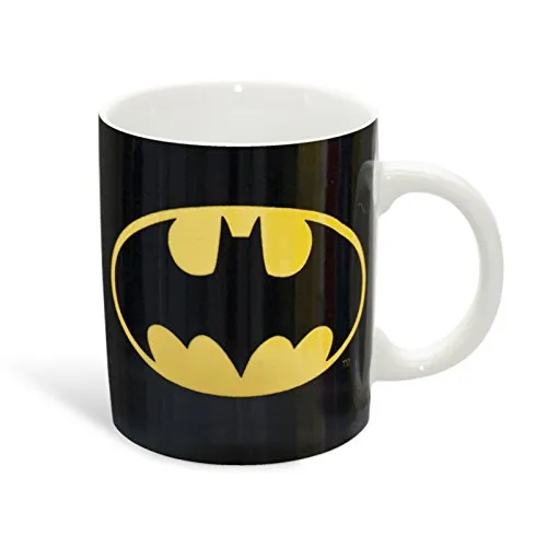Logoshirt® DC Comics I Batman Logo I Porzellan Tasse Kaffeebecher, 300 ml I spülmaschinenfest & mikrowellengeeignet I in farbiger Geschenkverpackung I Lizenziertes Original Design