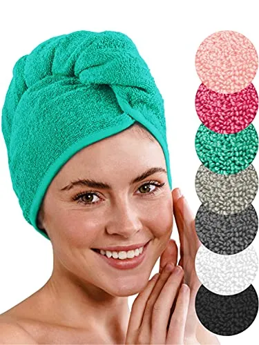LAYNENBURG 2er-Set Premium Haarturban mit Knopf aus 100% Baumwolle