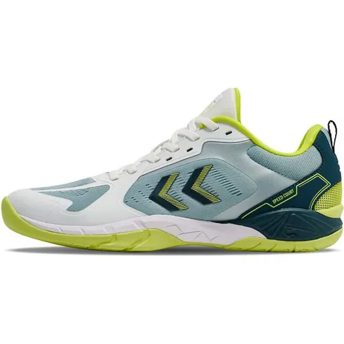 HUMMEL Herren Handballschuhe SPEED COURT – Optimaler Komfort und Grip - Der SPEED COURT Hallenschuh bietet atmungsaktives Mesh, strapazierfähige TPU-Verstärkungen und eine reaktionsfreudige Zwischensohle für hohe Energierückgabe. Ideal für intensive Spiele auf Hartplatzoberflächen.