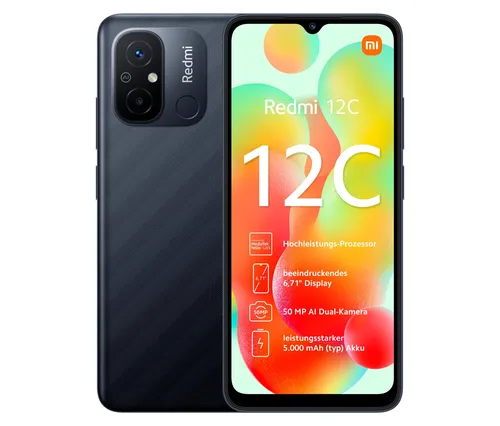 Xiaomi Redmi 12C Dual Sim 64GB - Leistungsstarkes Android Smartphone - Handys & Smartphones mit 50 MP Dual-Rückkamera und 5000 mAh Akku für lange Nutzungsdauer, ideal für Fotografie und Multitasking.