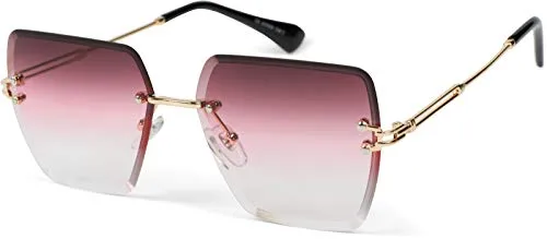 styleBREAKER Damen Sonnenbrille ohne Rahmen mit eckigen Polycarbonat Gläsern und Diamantschliff | UV400 Verlaufstönung | Metallbügel verstellbare Nasenpads, Gestell Gold/Glas Pink Verlauf