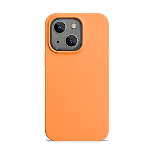 WIIUKA Hülle für iPhone 14, Softtouch Silikon, Recycelter Kunststoff, extra schlank - Silikonhülle, Premium Handyhülle, Case, Qi, Apricot Orange