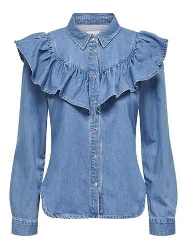 ONLY Female Jeanshemd ONLINDIGO - Blusen & Tuniken für Damen, locker geschnittenes Langarm-Jeanshemd mit Hemdkragen und Knopfleiste für einen lässigen Look.