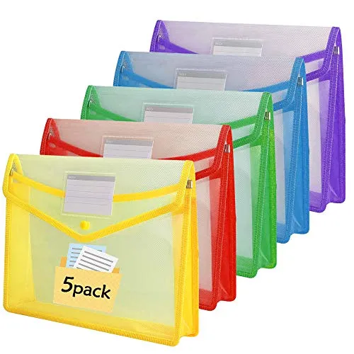 Dokumententasche A4, 5 Stück Farbig Dokumentenmappe Sammelmappen mit Druckknopf Kunststoff Umschlag Mappe, Hochwertige Projektmappen zum Abheften für Reise Büro Dokument Speicherung Schule