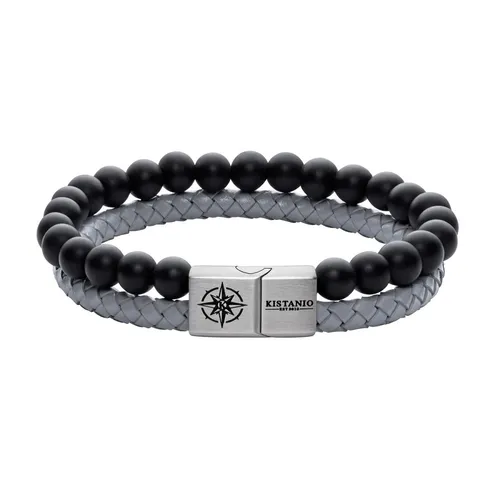 Armband Onyx Grau Silber 22 cm