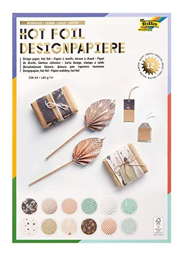 folia 11549 - Designpapier Block Hotfoil, DIN A4, 165 g/qm, 12 Blatt - hochwertig illustriertes Papier mit Heißfolienapplikation