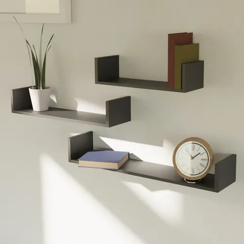 Stück Hängeregal Wandregal Schweberegal Bücherregal Schwarz MDF B30/45/60cm 3