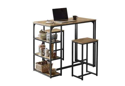 SoBuy Bartisch OGT43 - 3-teiliges Bartisch Set mit Stühlen - Barmöbel mit 3 Ablageflächen, ideal für gemütliche Abende und platzsparend. Hochwertige MDF und Metallkonstruktion, einfache Selbstmontage.