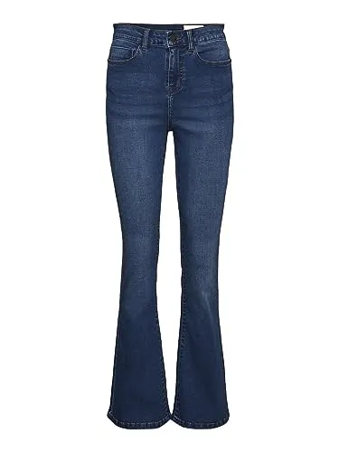 Noisy may Nmsallie Hw Flare Jeans, Medium Blue Denim, 32 EU - Jeans mit ausgestellter Beinform und Gürtelschlaufen, aus dehnbarem Stoff für optimalen Tragekomfort.