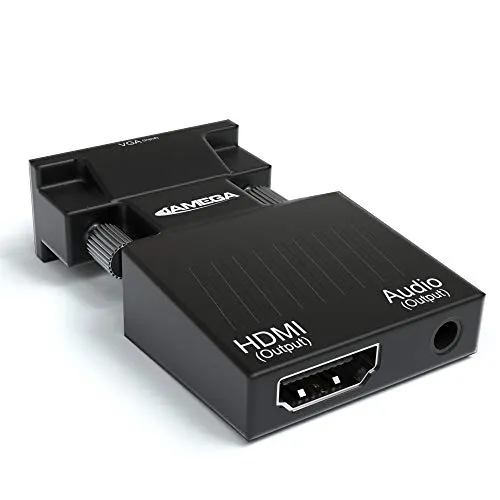 JAMEGA - VGA zu HDMI Adapter 1080P 60Hz, mit Audio-Unterstützung für PC, Laptop und Monitor, einfach zu bedienen und tragbar