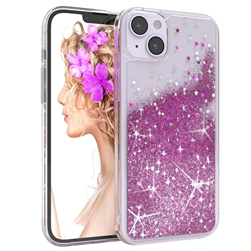 EAZY CASE Hülle kompatibel mit iPhone 14 Plus Schutzhülle mit Flüssig-Glitzer, Handyhülle, Schutzhülle, Back Cover mit Glitter Flüssigkeit, TPU/Silikon, Transparent/Durchsichtig, Lila
