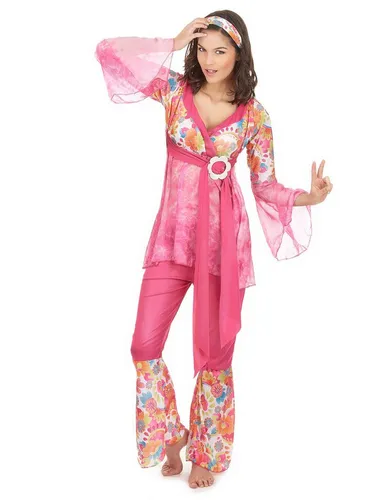 JADEO Kostüm Hippie-Damenkostüm 60er-Kostüm pink-bunt in pink von Jadeo