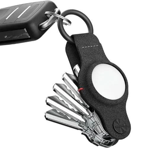 KeySmart Air - Kompakter Schlüsselhalter für Airtag - Navigation & Zubehör: Kompakter Schlüssel Organizer für Apple AirTag, fasst bis zu 5 Schlüssel, aus hochwertigem veganem Leder, schützt optimal und bietet stilvolle Ordnung.
