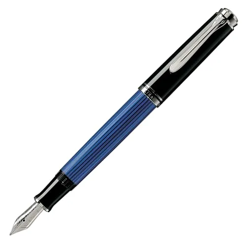 Pelikan Füllhalter Souverän 405 - Schwarz-Blau, Feder B (breit), hochwertiger Kolbenfüller mit sanftem Schreiberlebnis im Geschenk-Etui