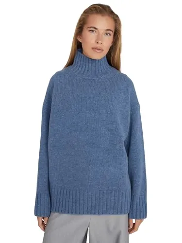 Style & Republic Damen Oversize Rollkragenpullover aus 90% Wolle & 10% Kaschmir, Weicher Boxy Strickpullover, Stilvoller Premium-Pullover für Herbst & Winter, Blue Melange, M