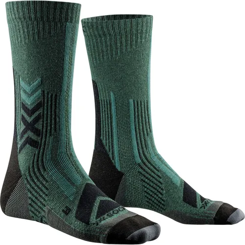 X-Socks Hike Perform Merino Crew Wandersocke Grün (Gr. 39-41) - Laufsocken für Herren, aus weichem Merinowolle-Material, feuchtigkeitsableitend und mit Fußgewölbeunterstützung für optimalen Komfort bei langen Wanderungen.