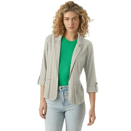 Vero Moda Kurzblazer VMJESMILO - Modischer 3/4 Blazer mit Leinen - Business-Mode mit 3/4-Ärmeln und V-Ausschnitt, aus hochwertigem Leinen-Mix für atmungsaktiven Tragekomfort.