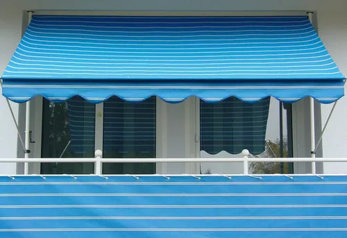 Klemmmarkise blau-weiß, 200 cm x 150 cm - Hochwertige Klemmmarkise für den Außenbereich, UV-Schutzfaktor UPF 25, einfache Selbstmontage dank klarer Anleitung, ideal für Balkon oder Terrasse.
