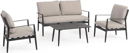 Sitzgruppe Nebula 1 Sofa 2 Sessel 1 Tisch – Moderne Gartenmöbelgarnitur - Elegante Outdoor-Lounge Sitzgruppe mit 2 Sesseln, 1 Sofa und 1 Tisch. Wetterfestes Material, stilvolles Design und hohe Gemütlichkeit für entspannte Stunden im Freien.
