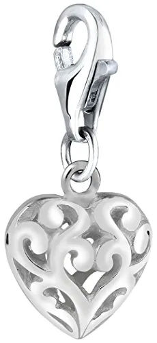 Nenalina Herz Karabiner Charm Anhänger - Clasp Charms für Damen, aus 925 Sterling Silber mit Karabinerhaken, perfekt für individuelle Kombinationen und als Geschenk für besondere Anlässe.