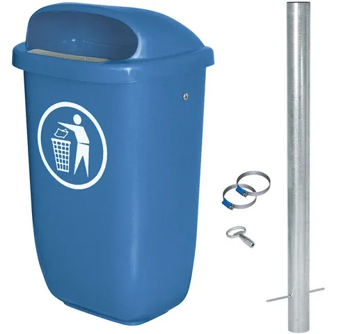 BRB Abfallbehälter 50 Liter für Außenbereich - Robuster Abfallbehälter nach DIN 30713 mit verzinktem Rohrpfosten für einfache Montage, ideal für öffentliche Plätze und Gärten.