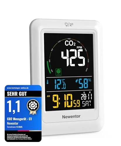 Newentor CO2 Messgerät mit Thermo-Hygrometer und Alarm